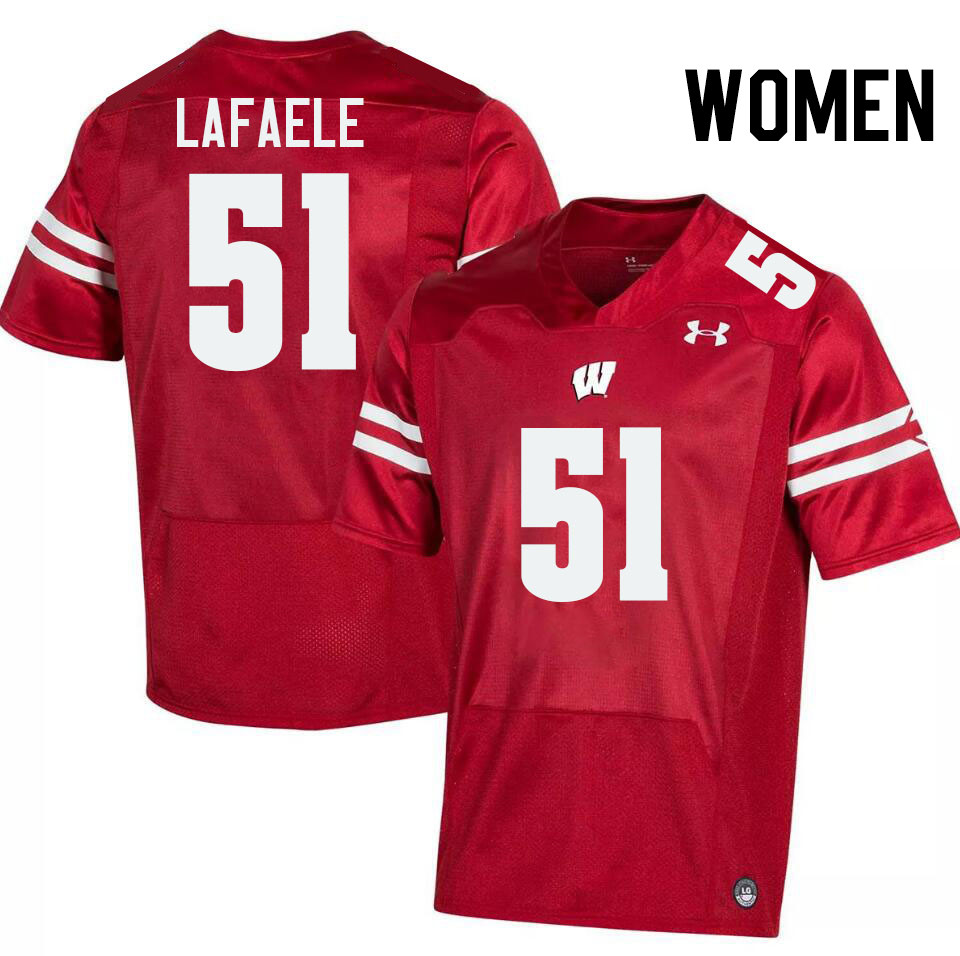 Women #51 Anelu Lafaele Wisconsin Badgers College Football Jerseys Stitched-Red